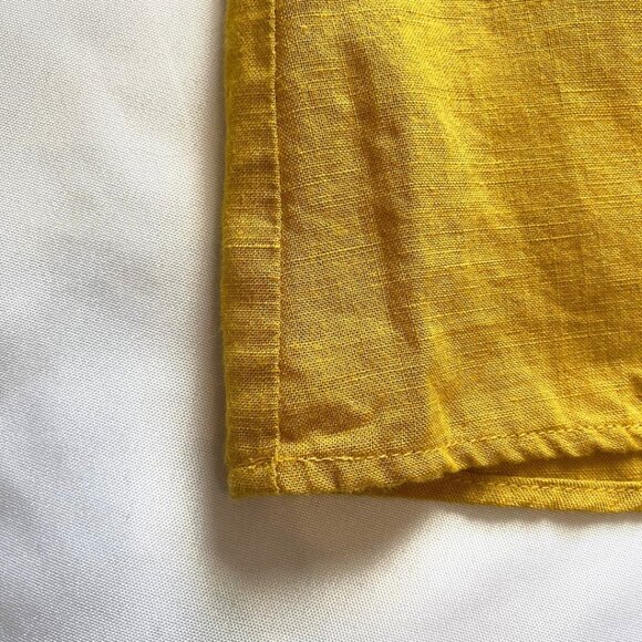 THE KORNER MUSTARD YELLOW SURPLICE LINEN BLEND EMPIRE WAIST MIDI DRESS - XS - Picture 9 of 10